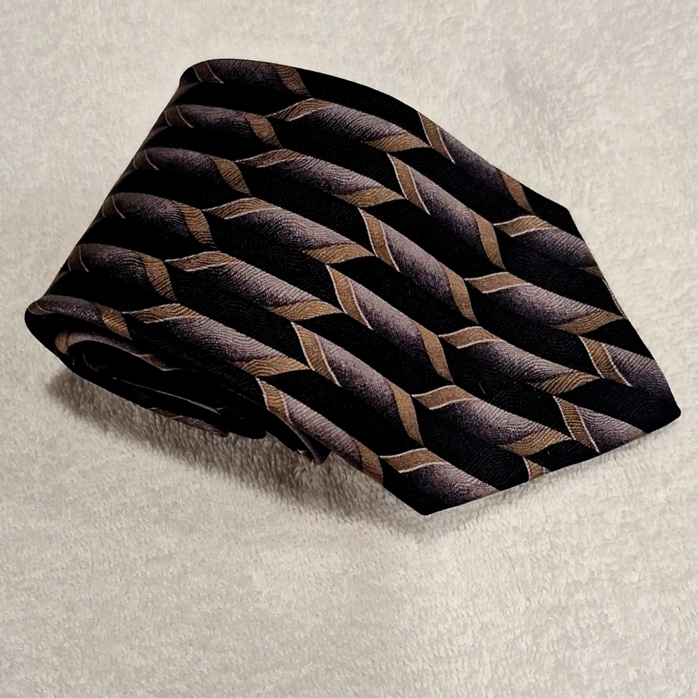 Joseph & Feiss International #55 Black/Silver Abstract /Gold Striped Diagonal
